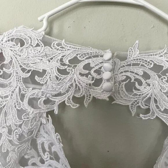 NWT Hebeos white wedding dress formal lace buttons applique women size small - Picture 5 of 14